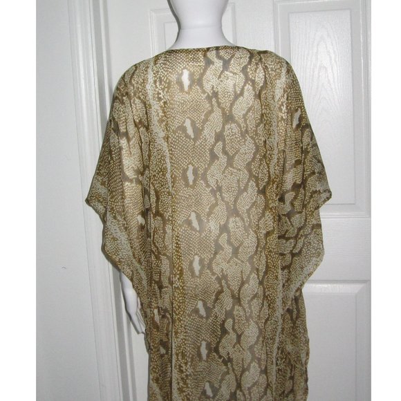 VTG India Polyester Sheer Reptile Print V-Neck Sequins Beads Sheer Caftan Dress - Picture 3 of 4